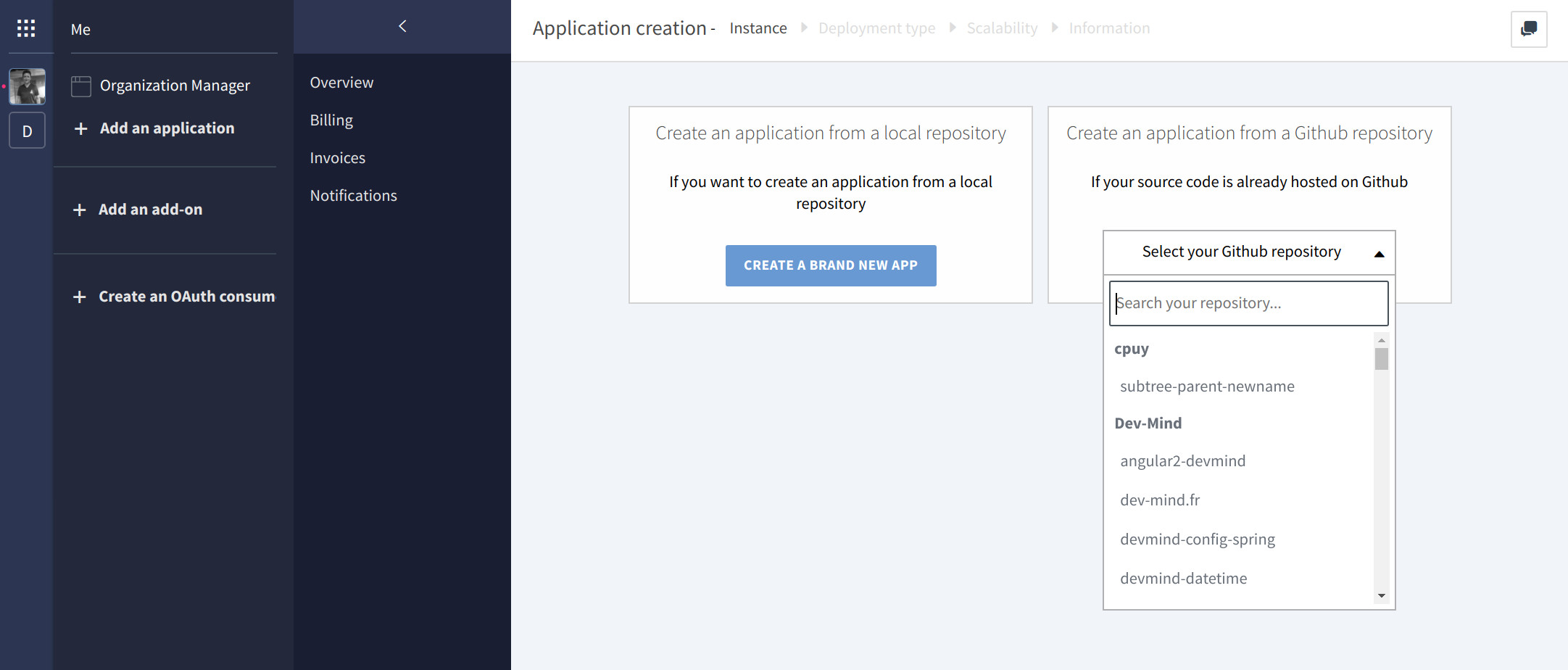 Création application