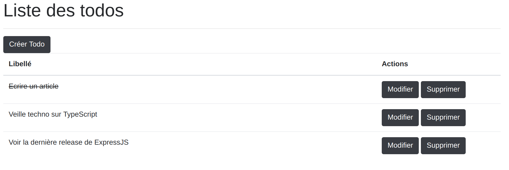Ecran liste des todos